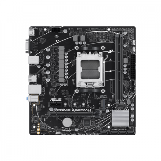 Asus | PRIME A620M-K | Processor family AMD | Processor socket AM5 | DDR5 DIMM | Memory slots 2 | Supported hard disk drive interfaces 	SATA, M.2 | Number of SATA connectors 4 | Chipset AMD A620 | micro-ATX