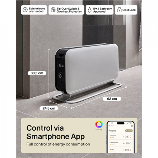 Mill | Portable Heater | CO1500MAXWIFI3 | Convection Heater | 1500 W | Suitable for rooms up to 14-18 m² | White | IPX4