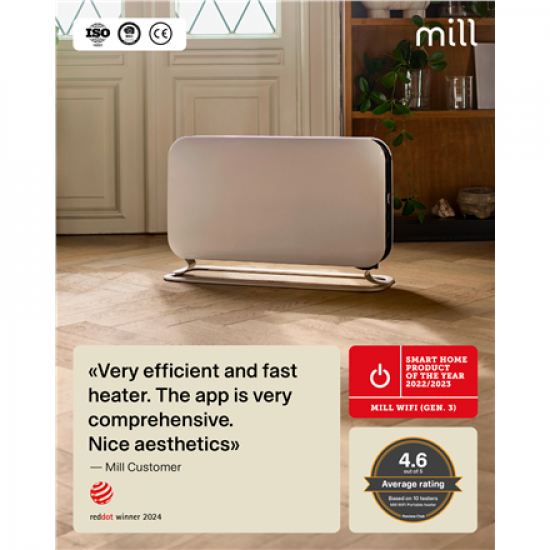 Mill | Portable Heater | CO1500MAXWIFI3 | Convection Heater | 1500 W | Suitable for rooms up to 14-18 m² | White | IPX4