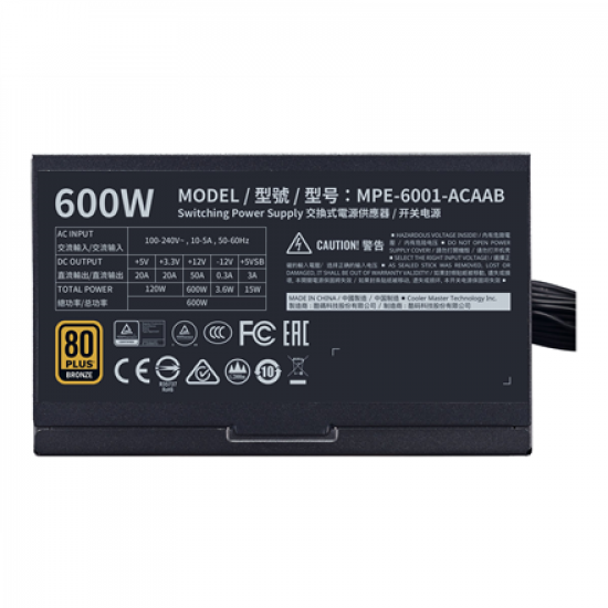 Cooler Master | MWE Bronze V2 A/EU Cable | MPE-6001-ACAAB-EU | 600 W