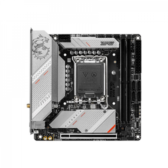 MSI | MPG B760I EDGE WIFI | Processor family Intel | Processor socket  LGA1700 | DDR5 DIMM | Memory slots 2 | Supported hard disk drive interfaces SATA, M.2 | Number of SATA connectors 4 | Chipset Intel B760 | Mini-ITX