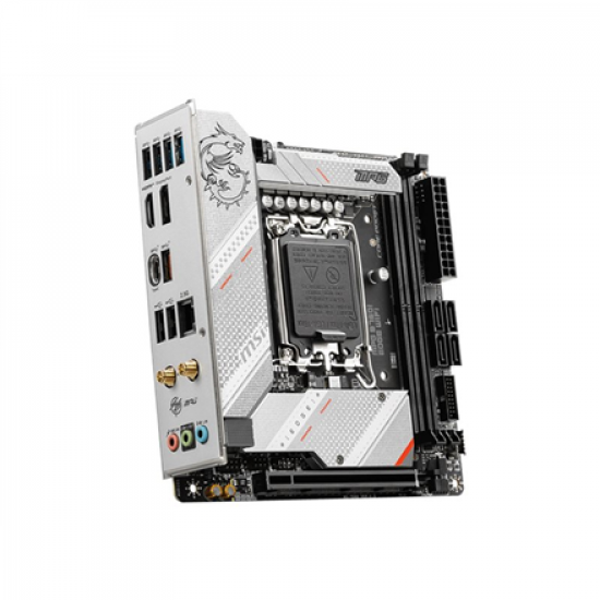 MSI | MPG B760I EDGE WIFI | Processor family Intel | Processor socket  LGA1700 | DDR5 DIMM | Memory slots 2 | Supported hard disk drive interfaces SATA, M.2 | Number of SATA connectors 4 | Chipset Intel B760 | Mini-ITX