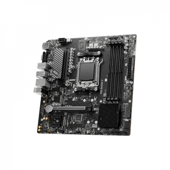 MSI | PRO B650M-P | Processor family AMD | Processor socket AM5 | DDR5 | Memory slots 4 | Supported hard disk drive interfaces 	SATA, M.2 | Number of SATA connectors 4 | Chipset AMD B650 | mATX