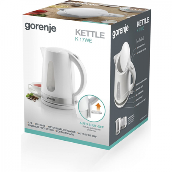 Gorenje | Kettle | K17WE | Electric | 2200 W | 1.7 L | Plastic/Metal | 360° rotational base | White