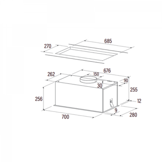 CATA | Hood | GPL 75 X | Canopy | Energy efficiency class B | Width 70 cm | 645 m³/h | Touch | LED | Stainless Steel