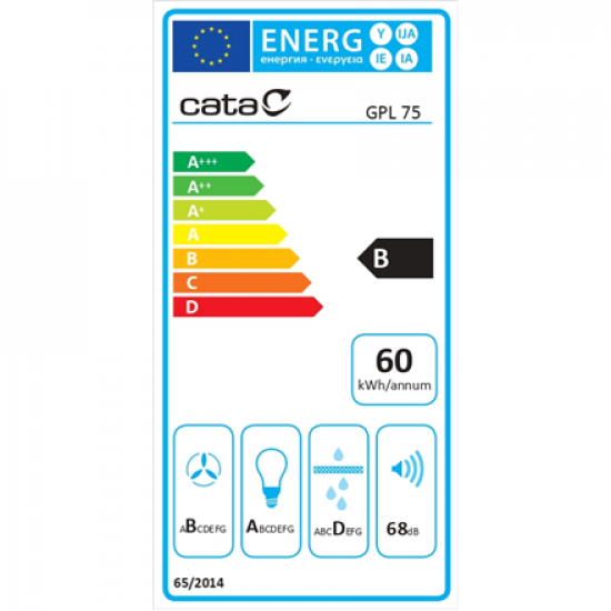 CATA | Hood | GPL 75 X | Canopy | Energy efficiency class B | Width 70 cm | 645 m³/h | Touch | LED | Stainless Steel