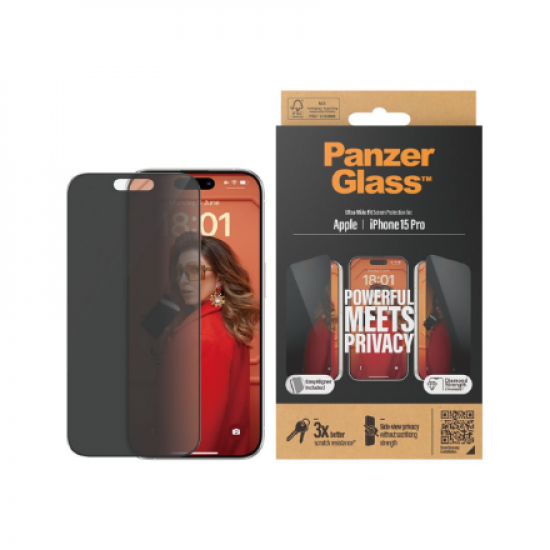 PanzerGlass | Screen protector | Apple | iPhone 15 Pro | Glass | Black | Ultra-Wide Fit w. EasyAligner