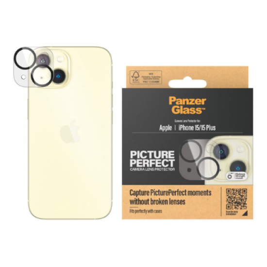 PanzerGlass | 1136 | Apple | Apple iPhone 15, 15 Plus | Glass | Black/Transparent | Lens protector - glass