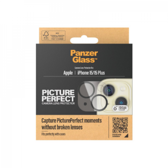 PanzerGlass | 1136 | Apple | Apple iPhone 15, 15 Plus | Glass | Black/Transparent | Lens protector - glass