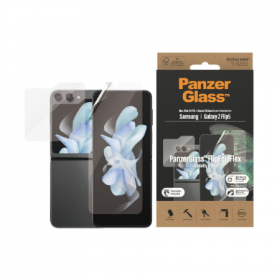 PanzerGlass | Screen protector | Samsung | Z flip5 CF AB | Thermoplastic polyurethane (TPU); Tempered glass; Polyethylene terephthalate (PET) | Transparent