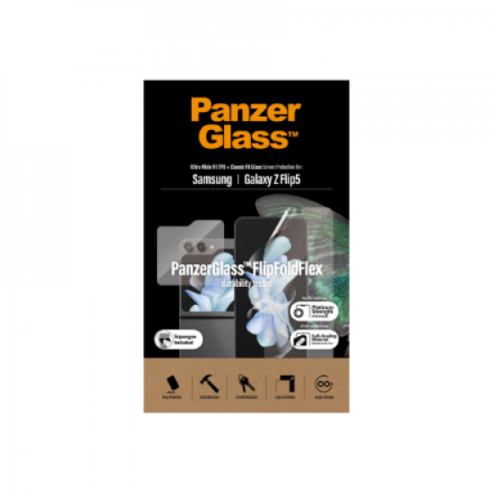 PanzerGlass | Screen protector | Samsung | Z flip5 CF AB | Thermoplastic polyurethane (TPU); Tempered glass; Polyethylene terephthalate (PET) | Transparent