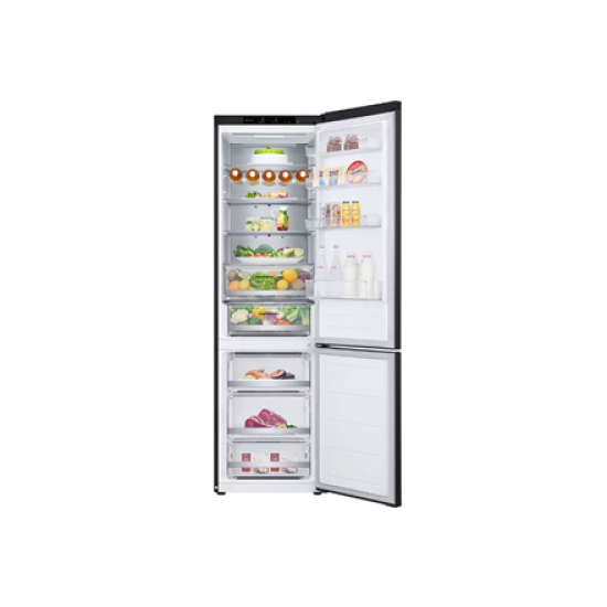 LG | Refrigerator | GBV5240CEP | Energy efficiency class C | Free standing | Combi | Height 203 cm | No Frost system | Fridge net capacity 277 L | Freezer net capacity 110 L | Display | 35 dB | Matte Black