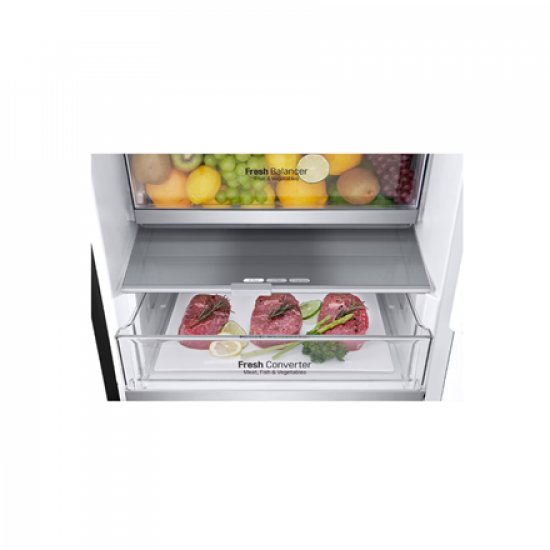 LG | Refrigerator | GBV7280CEV | Energy efficiency class C | Free standing | Combi | Height 203 cm | No Frost system | Fridge net capacity 277 L | Freezer net capacity 110 L | Display | 35 dB | Black