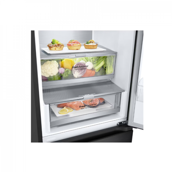 LG | Refrigerator | GBV7280CEV | Energy efficiency class C | Free standing | Combi | Height 203 cm | No Frost system | Fridge net capacity 277 L | Freezer net capacity 110 L | Display | 35 dB | Black