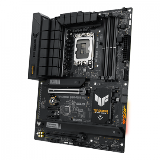 Asus | TUF GAMING B760-PLUS WIFI | Processor family Intel | Processor socket LGA1700 | DDR4 | Supported hard disk drive interfaces SATA, M.2 | Number of SATA connectors 4