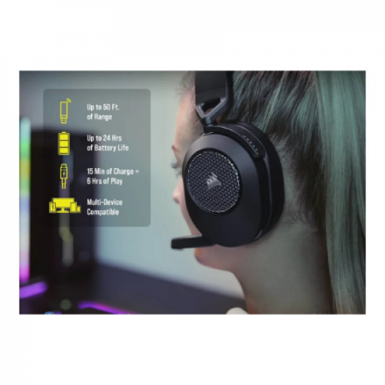 Corsair | Gaming Headset | HS65 | Wireless | Over-Ear | Microphone | Wireless | Carbon