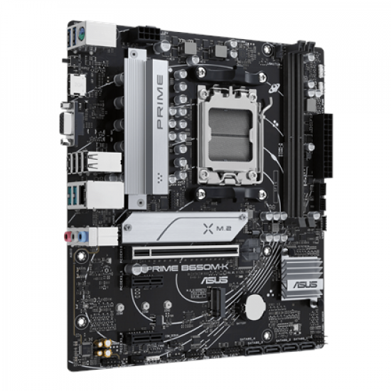 Asus | PRIME B650M-K | Processor family AMD | Processor socket AM5 | DDR5 | Supported hard disk drive interfaces SATA, M.2 | Number of SATA connectors 4