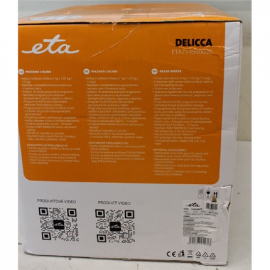 SALE OUT. ETA | Bread maker | Delicca II ETA714990030 | Power 850 W | Number of programs 12 | Display Yes | Black/Stainless steel | DAMAGED PACKAGING
