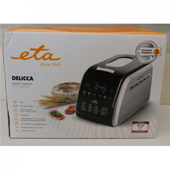 SALE OUT. ETA | Bread maker | Delicca II ETA714990030 | Power 850 W | Number of programs 12 | Display Yes | Black/Stainless steel | DAMAGED PACKAGING