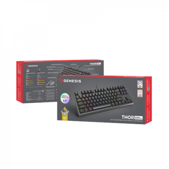 Genesis | Mechanical Gaming Keyboard | THOR 404 TKL RGB | Mechanical Gaming Keyboard | Wired | US | USB Type-A | 1005 g | Gateron Yellow Pro