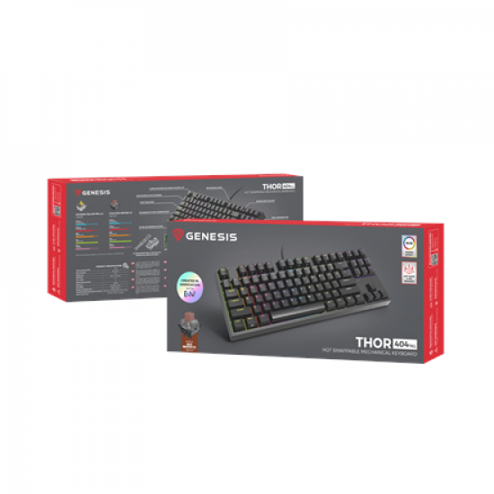 Genesis | Mechanical Gaming Keyboard | THOR 404 TKL RGB | Mechanical Gaming Keyboard | Wired | US | USB Type-A | 1005 g | Kailh Box Brown V2