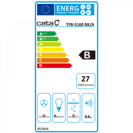 CATA | TFB-5160 BK | Telescopic | Energy efficiency class C | Width 59.5 cm | 300 m³/h | Mechanical control | LED | Black
