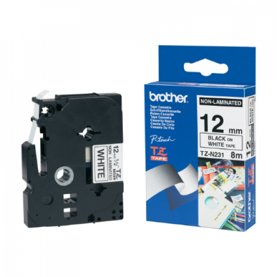 Brother TZe-N231 Labelling Tape Cassette – Black on White, 12mm wide, 8m long Brother