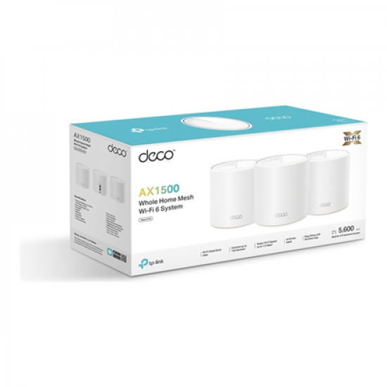 AX1500 Whole Home Mesh Wi-Fi 6 System | Deco X10 (3-pack) | 802.11ax | 10/100/1000 Mbit/s | Ethernet LAN (RJ-45) ports 1 | Mesh Support Yes | MU-MiMO Yes | No mobile broadband | Antenna type Internal