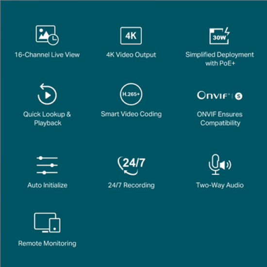 TP-LINK | PoE+ Network Video Recorder | VIGI NVR2016H-16P | 2 | 16-Channel