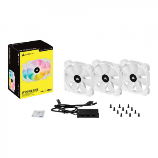 Corsair | 120mm White PWM Fan, Triple Pack with Lighting Node CORE | iCUE SP120 RGB ELITE Performance | Case Fan