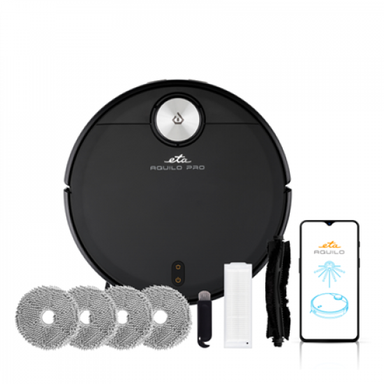 ETA | Robotic Vacuum Cleaner | ETA724390000 Aquilo PRO | Wet&Dry | Operating time (max) 180 min | Li-ion | 5200 mAh | Dust capacity 2.5 L | 4000 Pa | Black