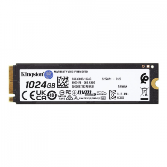 Kingston | SSD | KC3000 | 1024 GB | SSD form factor M.2 2280 | Solid-state drive interface PCIe 4.0 NVMe M.2 | Read speed 7000 MB/s | Write speed 6000 MB/s