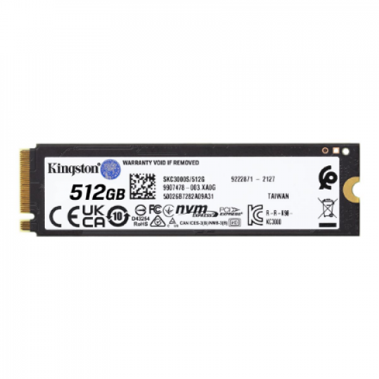 Kingston | SSD | KC3000 | 512 GB | SSD form factor M.2 2280 | Solid-state drive interface PCIe 4.0 NVMe M.2 | Read speed 3900 MB/s | Write speed 7000 MB/s