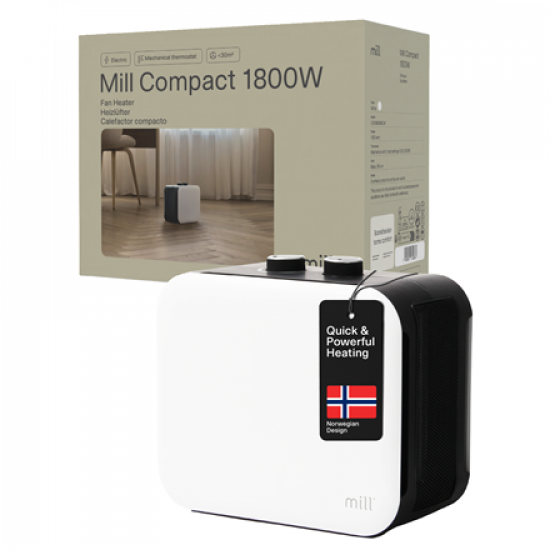 Mill | Compact PTC Fan Heater | CUS1800MECW | PTC Fan | 1800 W | Number of power levels 3 | Suitable for rooms up to 10-30 m² | White