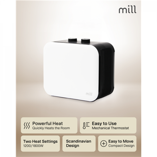 Mill | Compact PTC Fan Heater | CUS1800MECW | PTC Fan | 1800 W | Number of power levels 3 | Suitable for rooms up to 10-30 m² | White