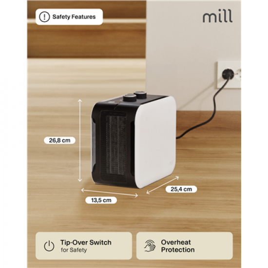 Mill | Compact PTC Fan Heater | CUS1800MECW | PTC Fan | 1800 W | Number of power levels 3 | Suitable for rooms up to 10-30 m² | White