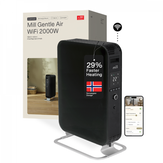 Mill | WiFI GEN3 Oil Filled Radiator | OIL2000WIFI3 | Oil Filled Radiator | 2000 W | Number of power levels 3 | Black