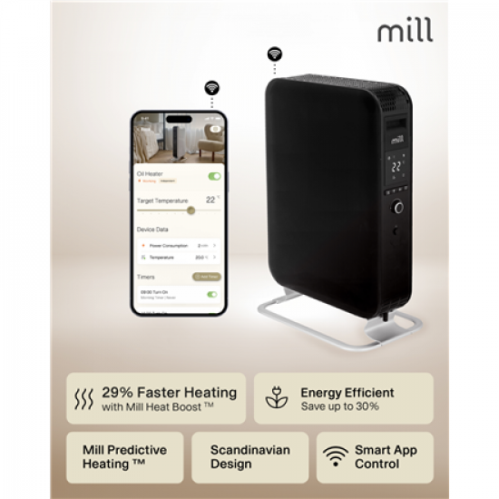 Mill | WiFI GEN3 Oil Filled Radiator | OIL2000WIFI3 | Oil Filled Radiator | 2000 W | Number of power levels 3 | Black