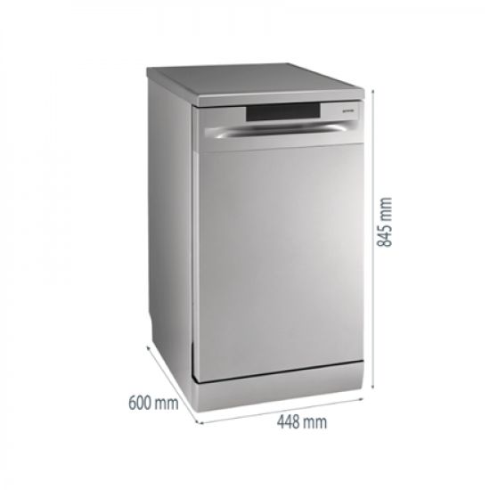 Dishwasher | GS520E15S | Free standing | Width 45 cm | Number of place settings 9 | Number of programs 5 | Energy efficiency class E | Display | AquaStop function | Grey