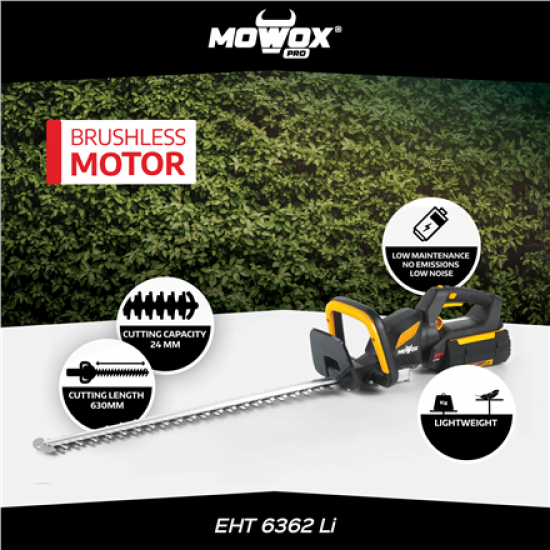 MoWox | 62V Excel Series Hand Held Battery Hedge Trimmer With Rotating Handle (Without Battery and Charger) | EHT 6362 Li | Cordless