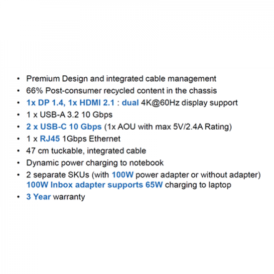Lenovo | USB-C Dual Display Travel Dock w/o Adapter | 40B90000WW | Ethernet LAN (RJ-45) ports 1 | USB 3.0 (3.1 Gen 1) ports quantity 1 x USB-A 10 Gbps, 2 x USB-C 10 Gbps | HDMI ports quantity 1 | 65 W | Warranty 36 month(s)