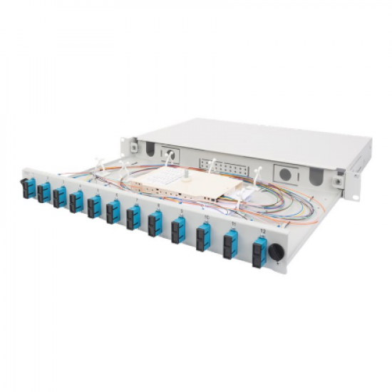 Fiber Optic Splice Box Front Panel, quick lock, 12x SC DX, 1U | DN-96200-QL | Grey