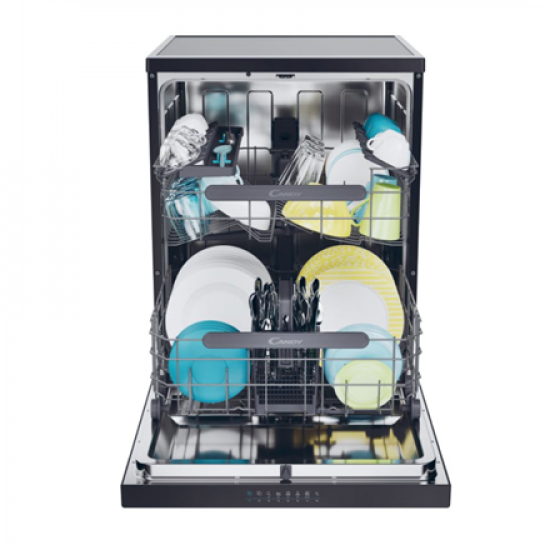 Dishwasher | CF 5C6F0B | Free standing | Width 59.7 cm | Number of place settings 15 | Number of programs 8 | Energy efficiency class C | Display | Black