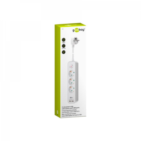 41264 3-Way Power Strip with Switch and USB | Sockets quantity 3