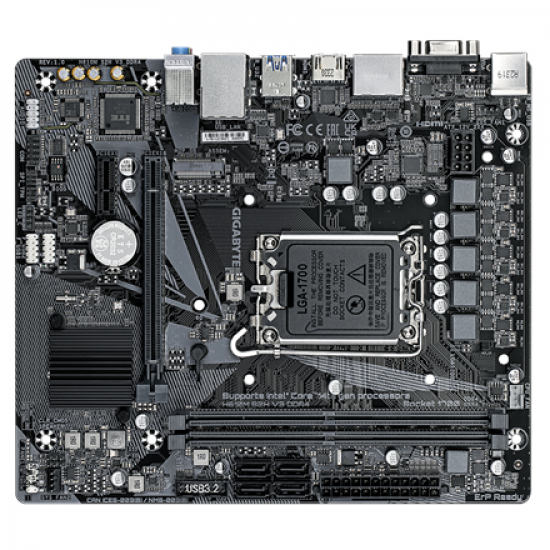 Gigabyte | H610M S2H V3 DDR4 G1.0 | Processor family Intel | Processor socket LGA1700 | DDR4 | Supported hard disk drive interfaces SATA, M.2 | Number of SATA connectors 4