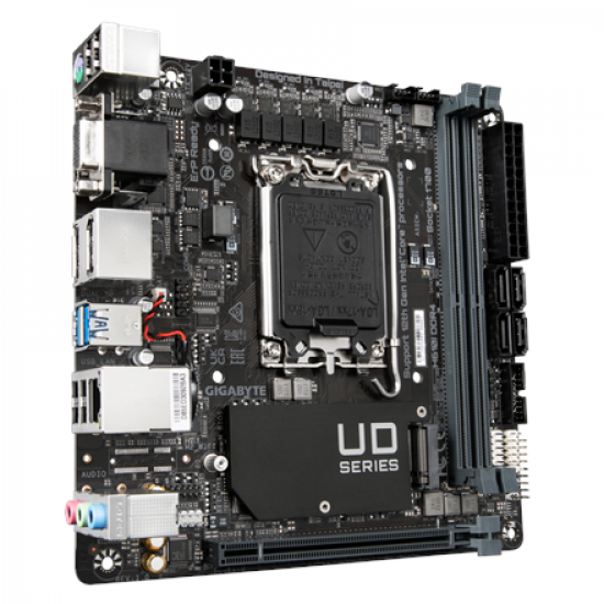 Gigabyte | H610I | Processor family Intel | Processor socket LGA1700 | DDR5 DIMM | Supported hard disk drive interfaces M.2, SATA | Number of SATA connectors 4