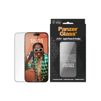 PanzerGlass | Screen protector | Apple | iPhone 15 Pro Max | Glass, Ceramic | Transparent | Ultra-Wide Fit w. EasyAligner