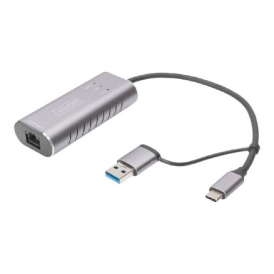 Digitus USB Type-C Gigabit Ethernet Adapter 2.5G, USB-C + USB A (USB3.1/3.0) | DN-3028 | USB3.0/USB C 3.1 to 2.5G Ethernet Adapter