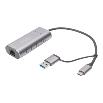 Digitus USB Type-C Gigabit Ethernet Adapter 2.5G, USB-C + USB A (USB3.1/3.0) | DN-3028 | USB3.0/USB C 3.1 to 2.5G Ethernet Adapter