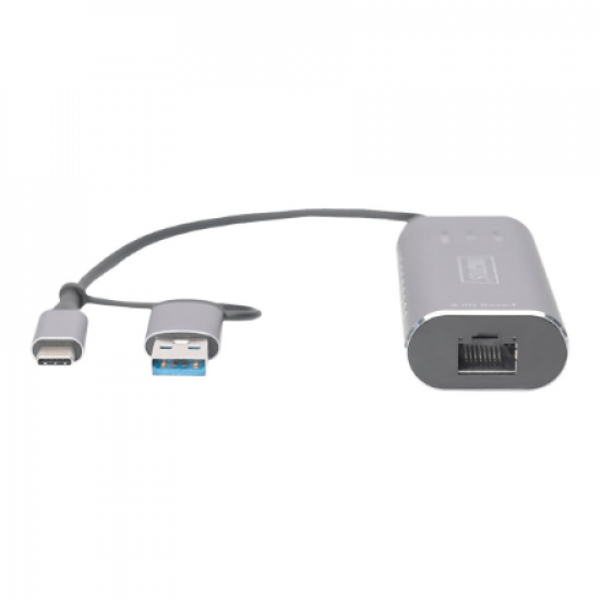 Digitus USB Type-C Gigabit Ethernet Adapter 2.5G, USB-C + USB A (USB3.1/3.0) | DN-3028 | USB3.0/USB C 3.1 to 2.5G Ethernet Adapter